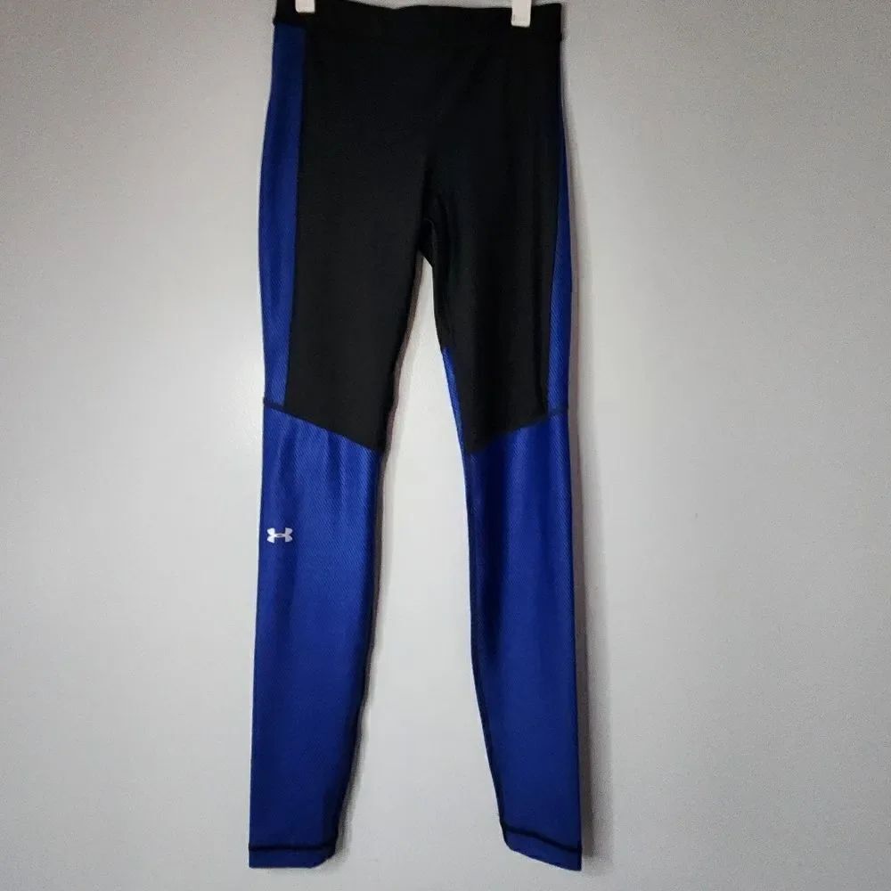 Under Armour Compression Leggings Women Size small Black/Blue Heatgear Two-Tone